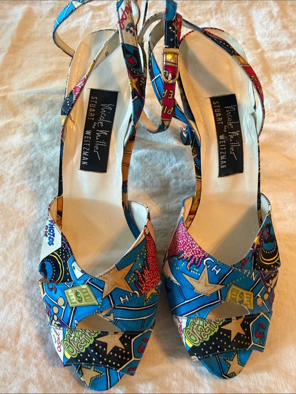 Nicole Miller Stuart Weitzman Pop Art Casino print Heels Slingback Sandals